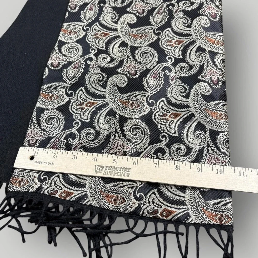 Chelsey By Joseph Scarf Mens‎ One Size Black Wool Paisley Fringe Winter France